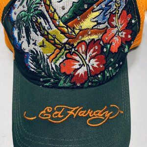 Ed Hardy by Christian Vintage Island Trucker Hat W/ Rhinestones Y2K Vintage New